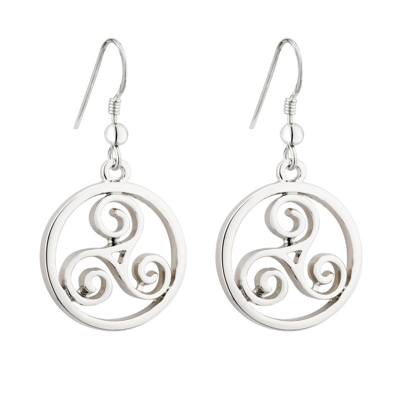 Rhodium Celtic Spiral Drop Earrings