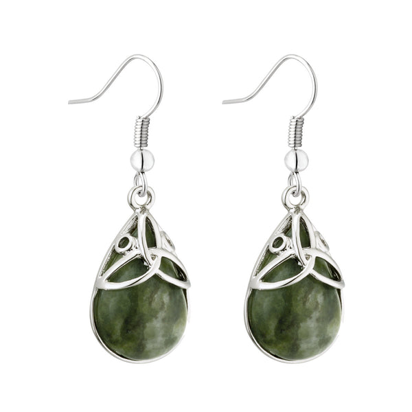 Rhodium Connemara Marble Trinity Earrings