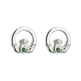 Rhodium Crystal Claddagh Stud Earrings