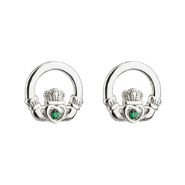 Rhodium Crystal Claddagh Stud Earrings