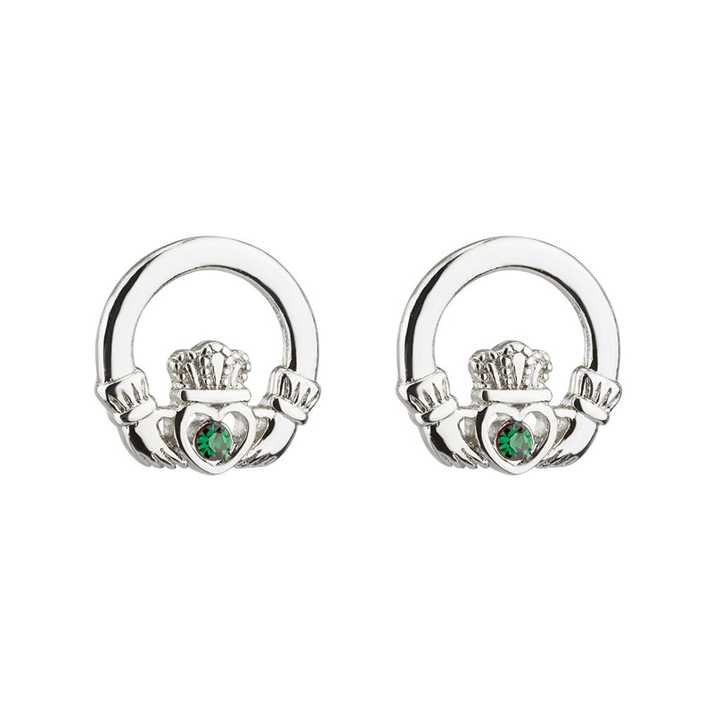 Rhodium Crystal Claddagh Stud Earrings