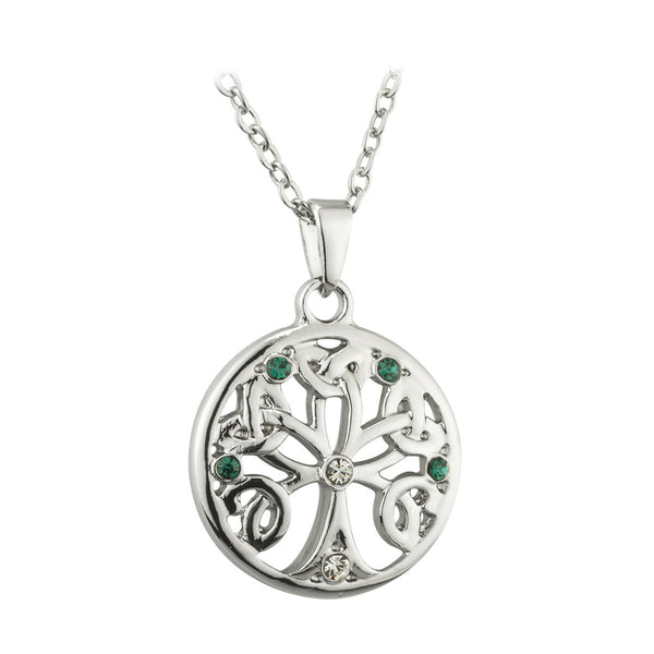 Collar con Colgante del Árbol de la Vida de Rodio con Cristal
