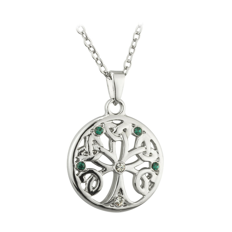 Collar con Colgante del Árbol de la Vida de Rodio con Cristal