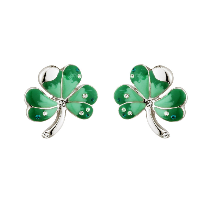Ohrstecker aus Rhodium mit Emaille und Kristall-Kleeblatt