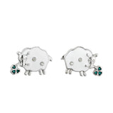 Rhodium Enamel Crystal Sheep Stud Earrings
