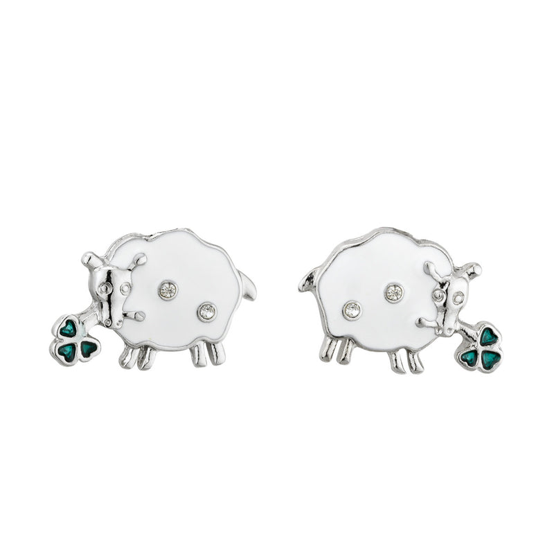 Rhodium Enamel Crystal Sheep Stud Earrings