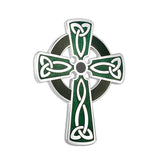 Broche de cruz celta de esmalte verde y rodio