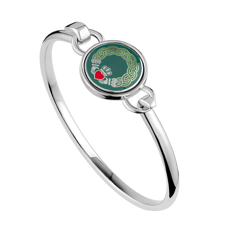 Brazalete Claddagh con Esmalte Verde Rodio