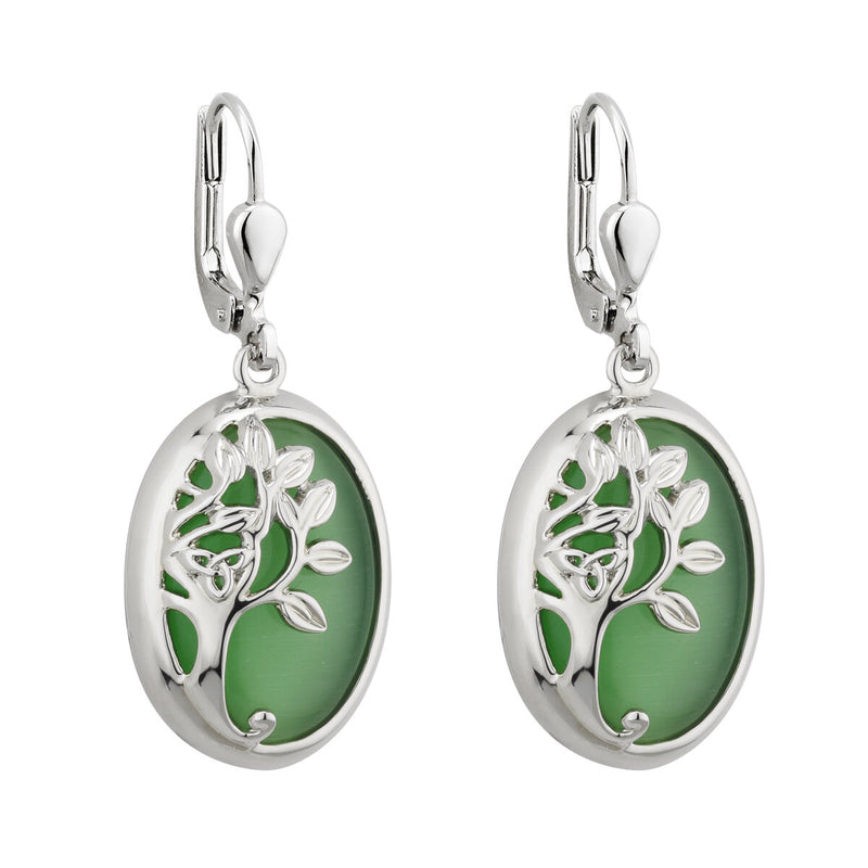 Pendientes colgantes Rodio Árbol de la Vida Verde