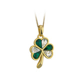 Rhodium Plated Green White Crystal Shamrock Pendant Necklace