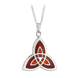 Rhodium Red Enamel Trinity Knot Pendant