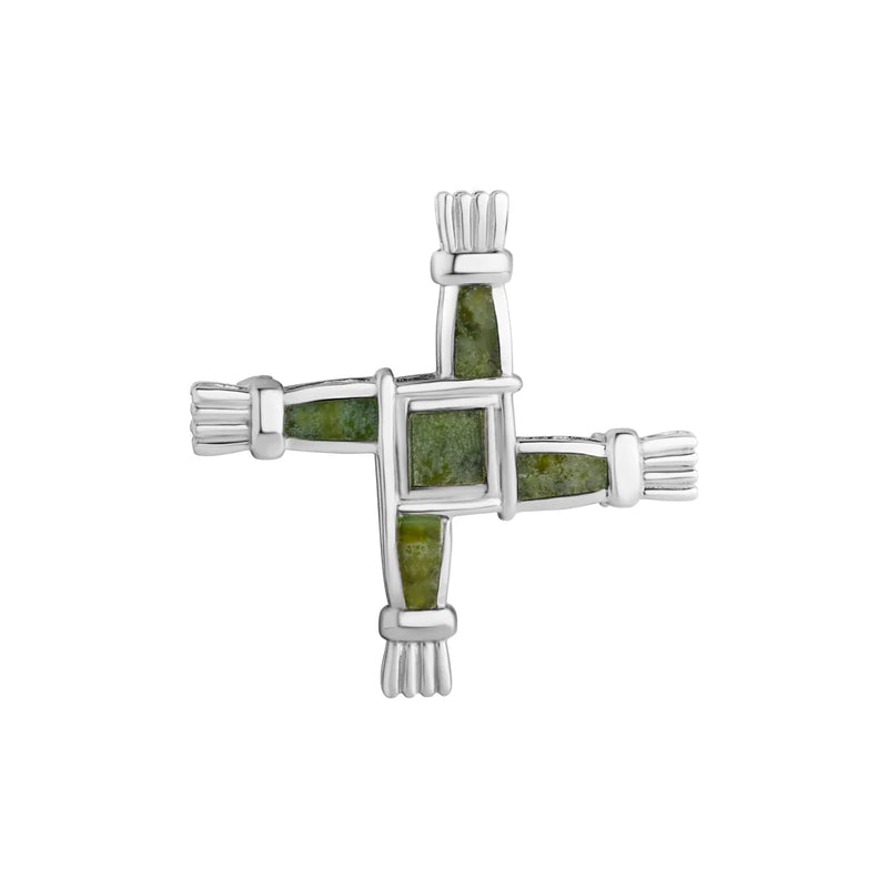 Connemara Marble St. Brigid Cross Silver Brooch