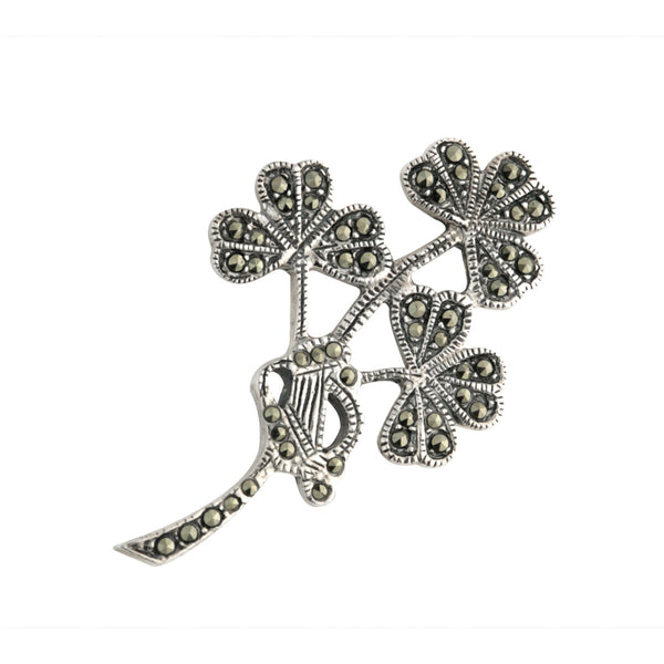 Silver Marcasite Shamrock Brooch