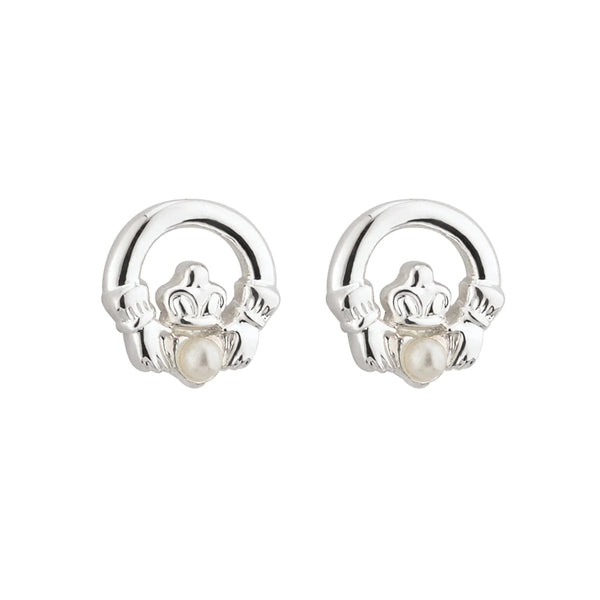Pendientes Claddagh de Perlas con Baño de Rodio