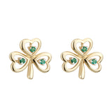 14k Gold Emerald Shamrock Earrings