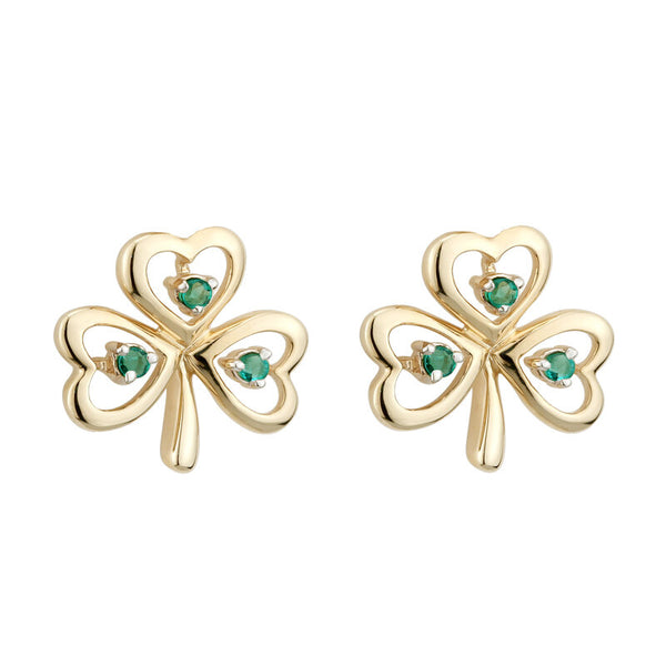 14k Gold Emerald Shamrock Earrings