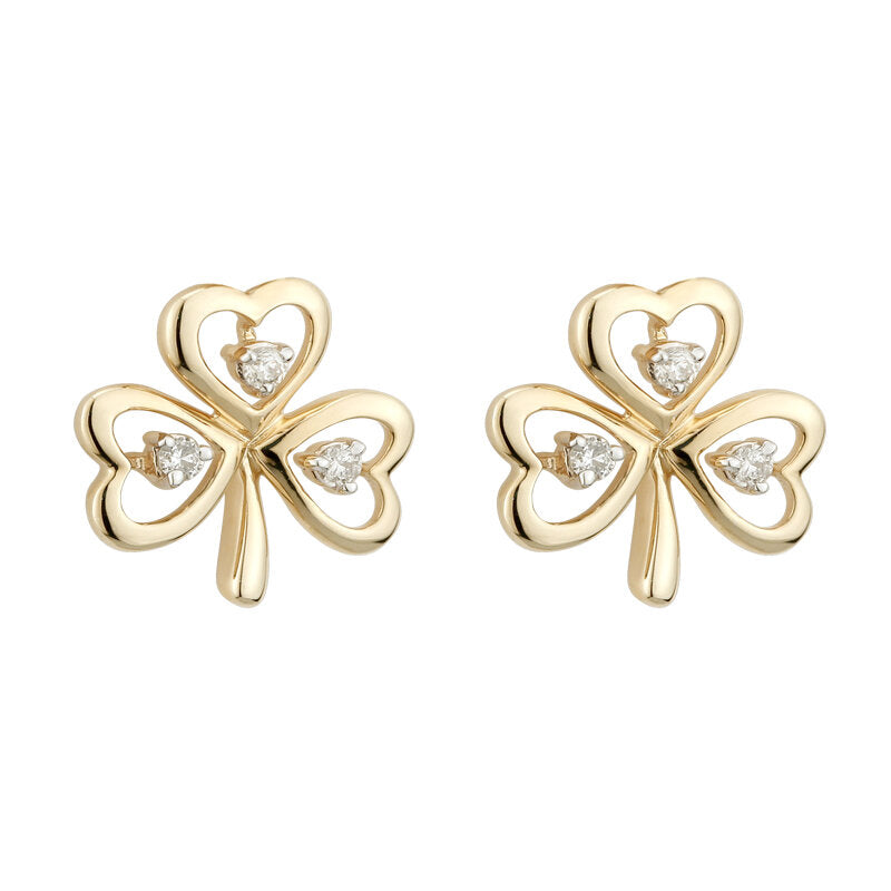 9k Cz Shamrock Stud Earrings
