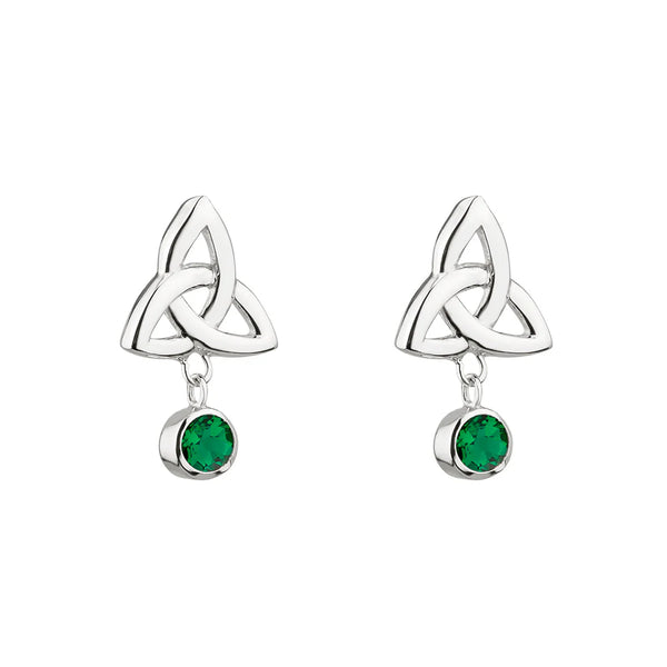 Pendientes Colgantes Nudo Celta de Plata de Ley con Cristal Verde
