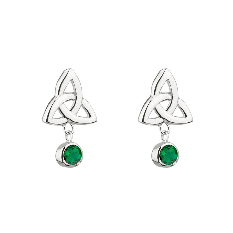 Pendientes Colgantes Nudo Celta de Plata de Ley con Cristal Verde