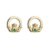 Gold Plated Crystal Claddagh Stud Earrings