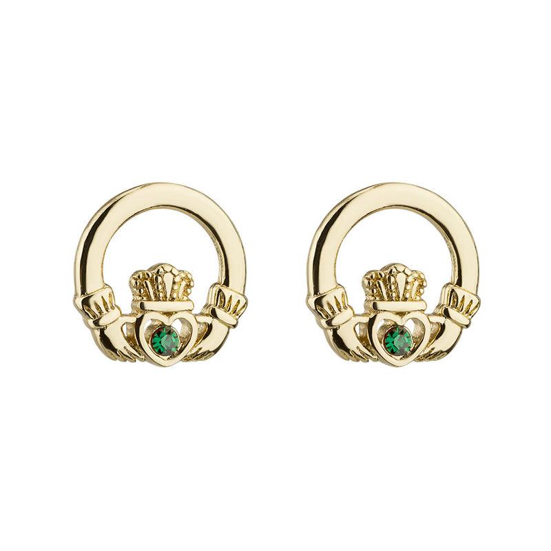 Gold Plated Crystal Claddagh Stud Earrings