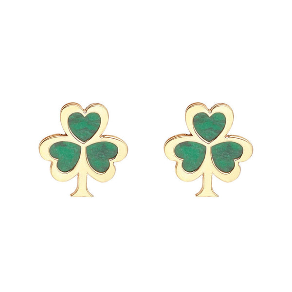 10k Gold Malachite Shamrock Stud Earring