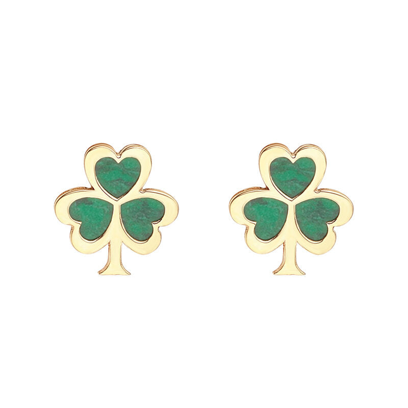 10k Gold Malachite Shamrock Stud Earring