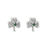14k White Gold Diamond & Emerald Shamrock Stud Earrings
