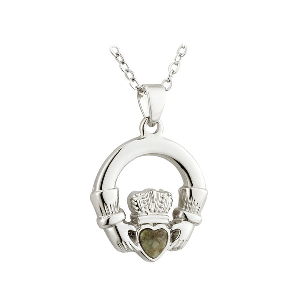 Silver Plated Connemara Marble Claddagh Pendant
