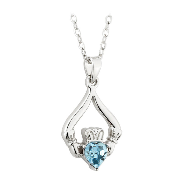 Claddagh con baño de rodio y piedra natal de marzo