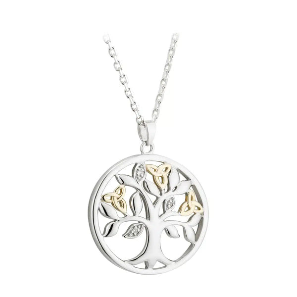 10K Gold and Silver Diamond Tree of Life Necklace
