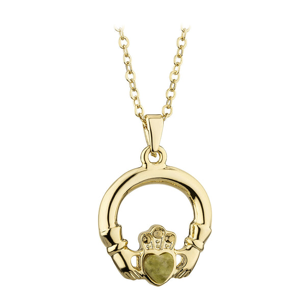 Collar con colgante Claddagh de mármol de Connemara chapado en oro