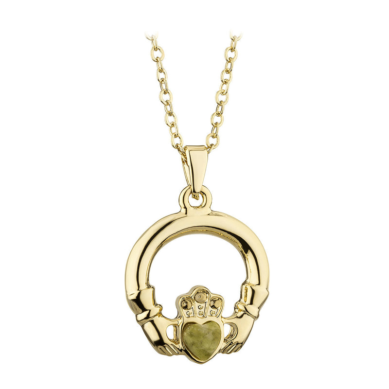 Collar con colgante Claddagh de mármol de Connemara chapado en oro