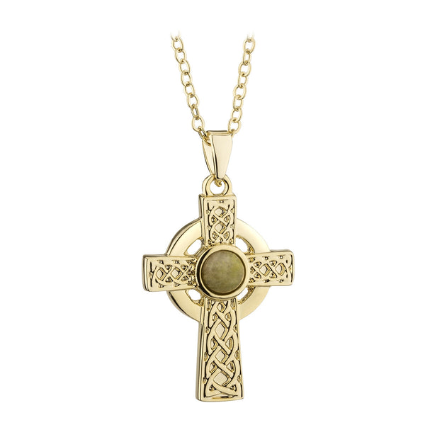 Collar con colgante de cruz de mármol de Connemara chapado en oro