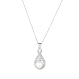Collar con colgante de nudo Trinity en lágrima de plata de ley con perla de cristal