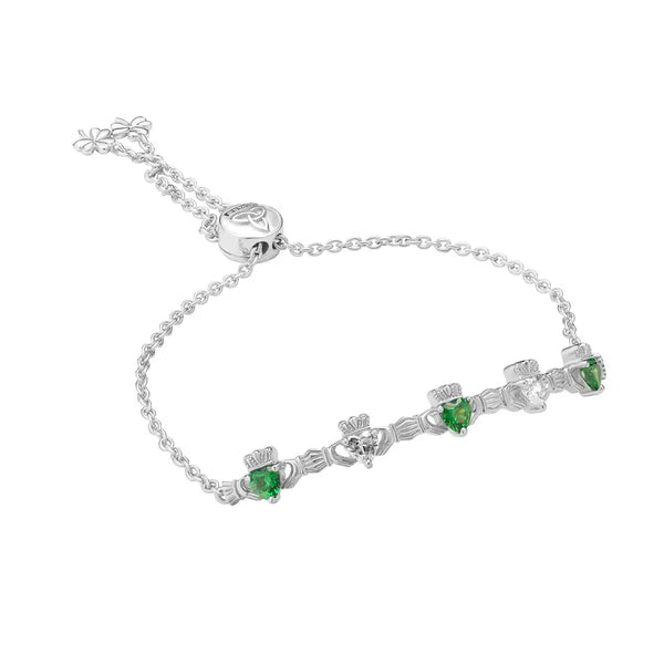 Pulsera Claddagh de cristal plateado