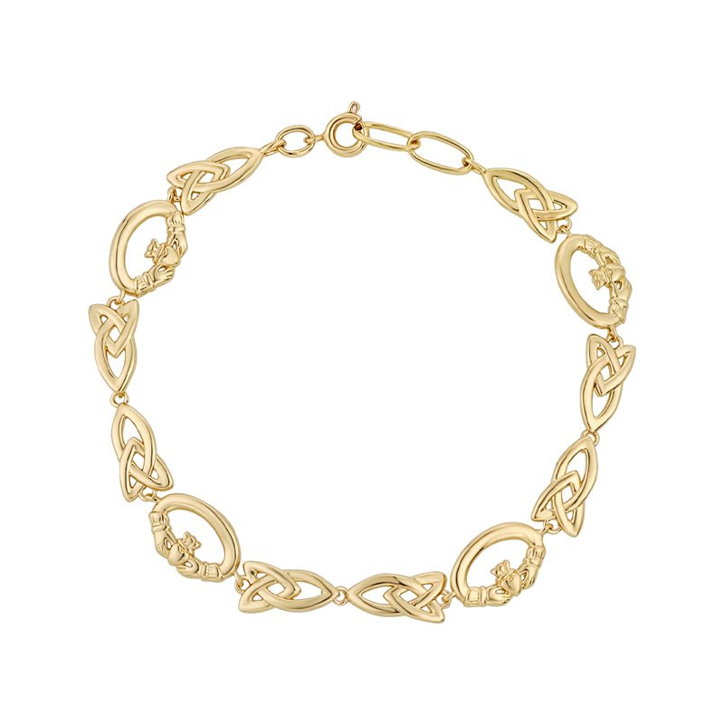 Gold Plated Claddagh and Trinity Bracelet