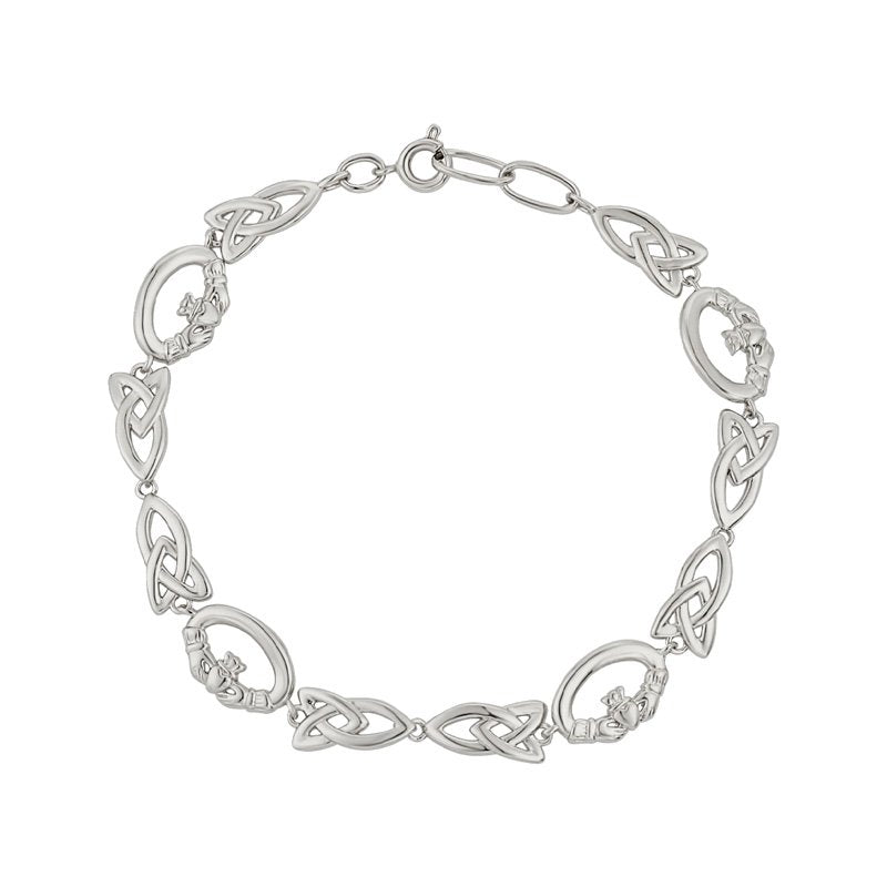 Pulsera Claddagh y Trinity con baño de rodio
