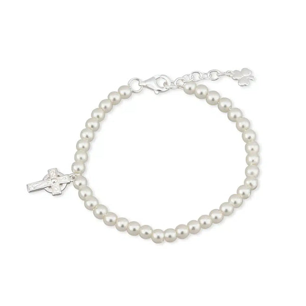 Pulsera de Perlas y Cruz Celta con Baño de Rodio