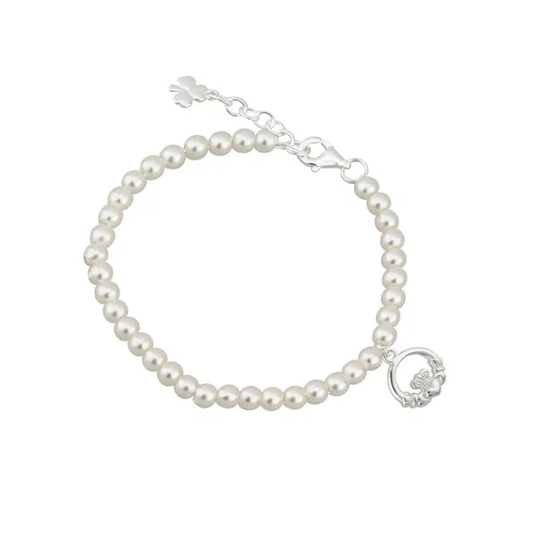 Pulsera Claddagh de Perlas con Baño de Rodio