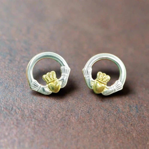 Claddagh Earrings in Silver with Gold Plating