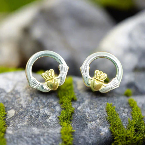 Claddagh Earrings in Silver with Gold Plating
