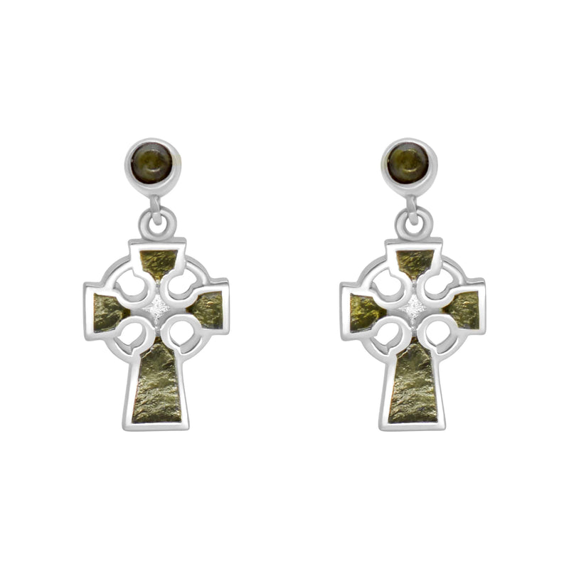 Celtic Cross Connemara Marble Earrings