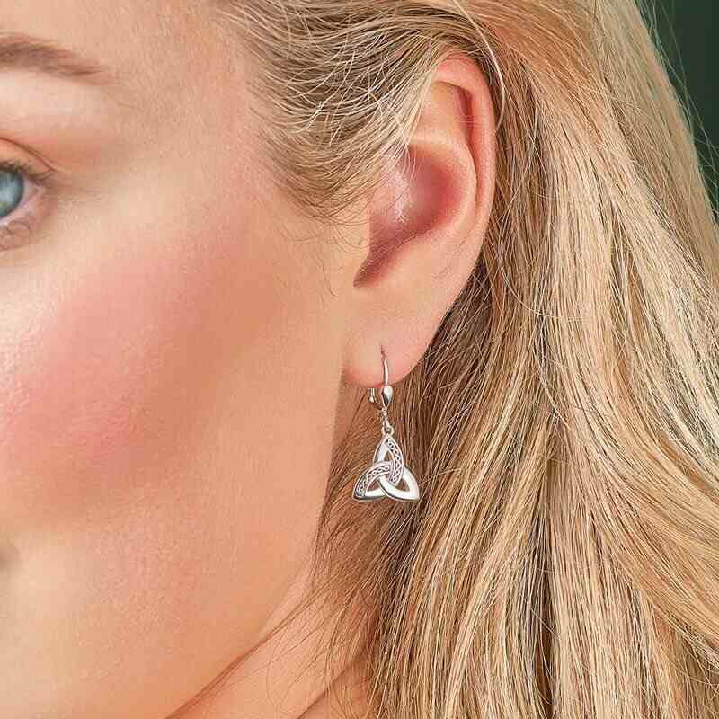 SILVER CELTIC TRINITY KNOT DROP EARRINGS