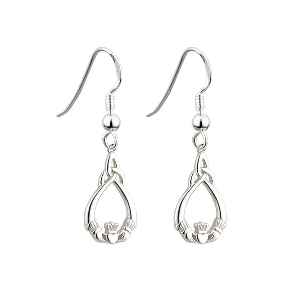 SILVER CLADDAGH TRINITY KNOT FISH HOOK EARRINGS 1