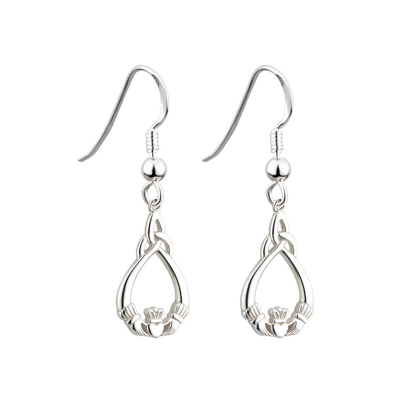 SILVER CLADDAGH TRINITY KNOT FISH HOOK EARRINGS 1
