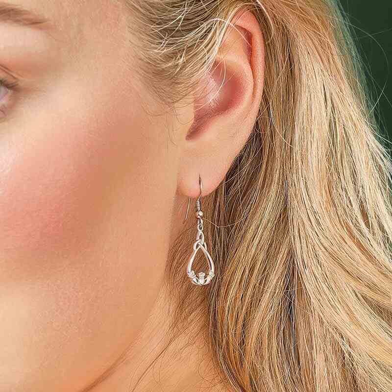 SILVER CLADDAGH TRINITY KNOT FISH HOOK EARRINGS