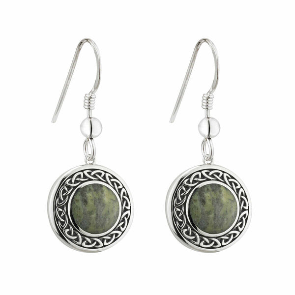 Connemara Marble Round Celtic Knot Drop Earrings 1