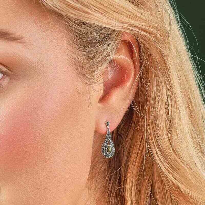 SILVER MARBLE & MARCASITE CELTIC EARRINGS