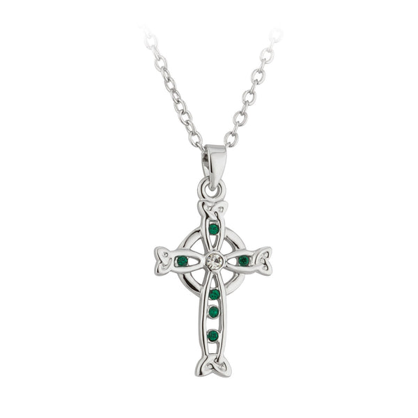 Colgante de cruz celta de cristal bañada en plata